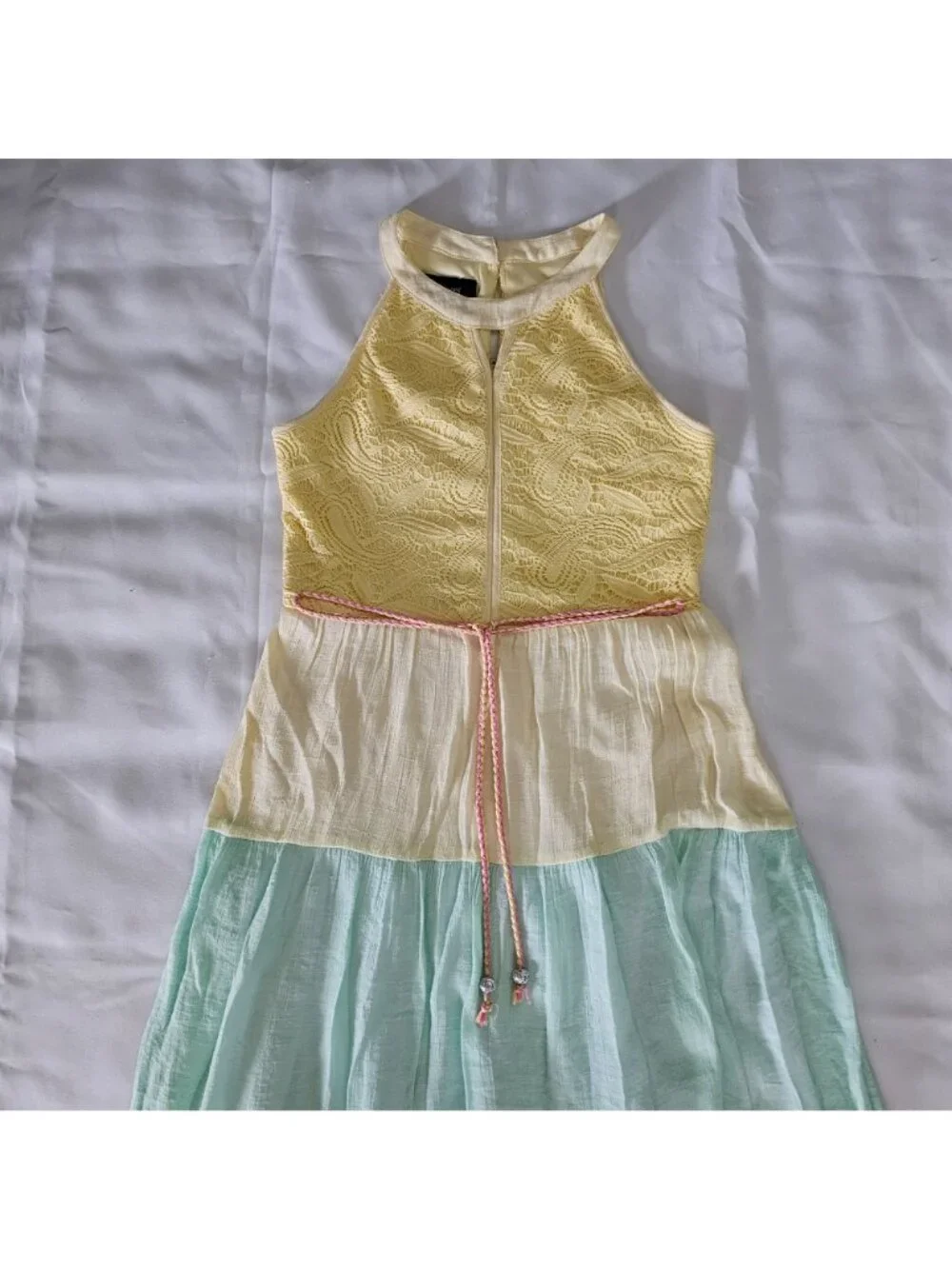 In Girl Women's Halter Neck Yellow Blue Pink Color Block Maxi Dress Size 12 - Picture 5 of 13